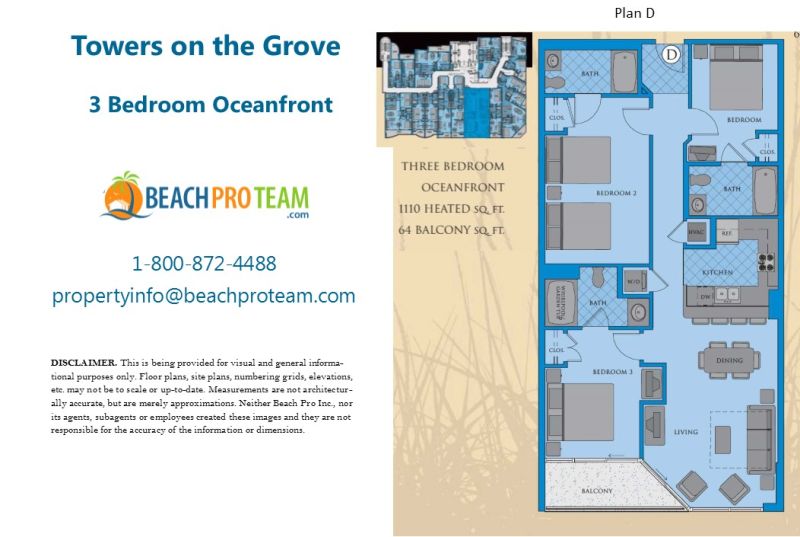 Towers On The Grove Floor Plan D - 3 Bedroom Oceanfront